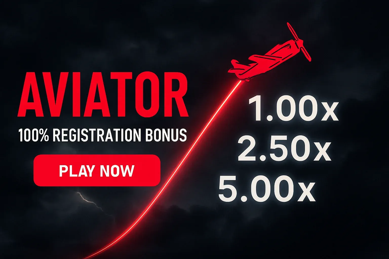 Aviator crash game promo banner with red plane and rising multipliers